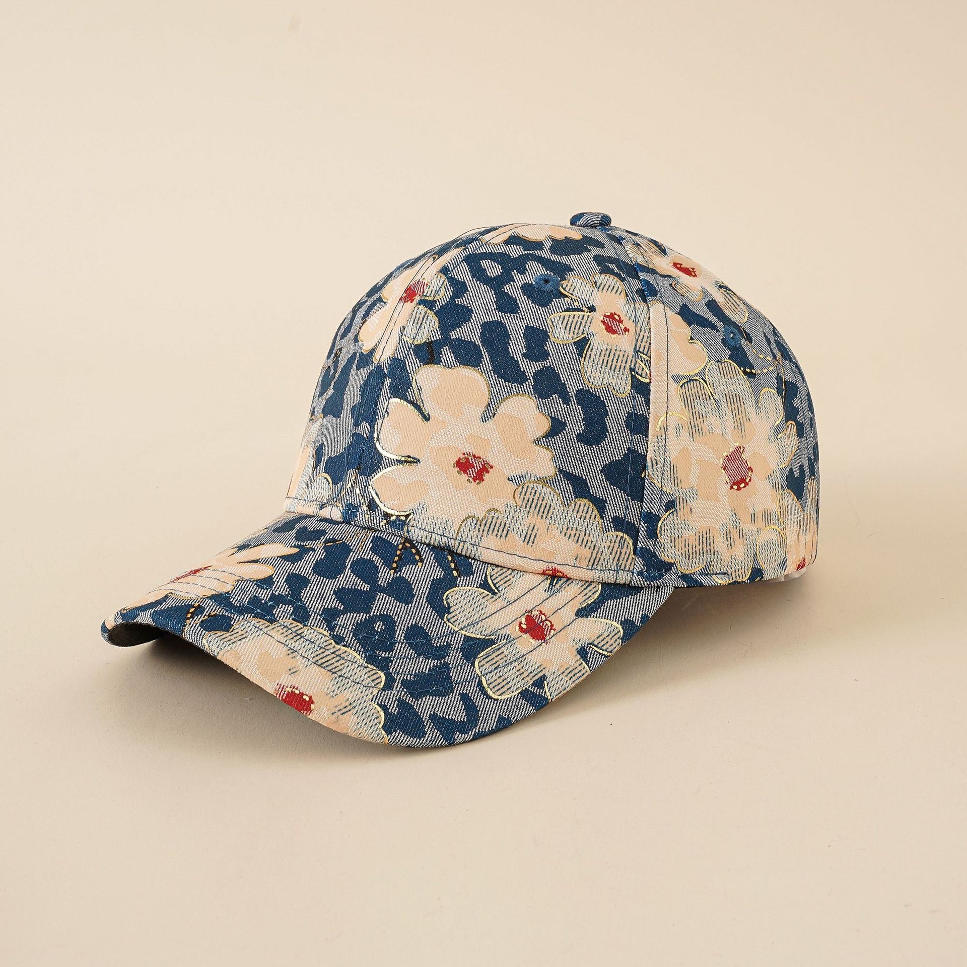 Hat women's new fashion summer and Korean version mixed color flower baseball cap fashion ladies travel sunshade peaked cap tide Doba Blue